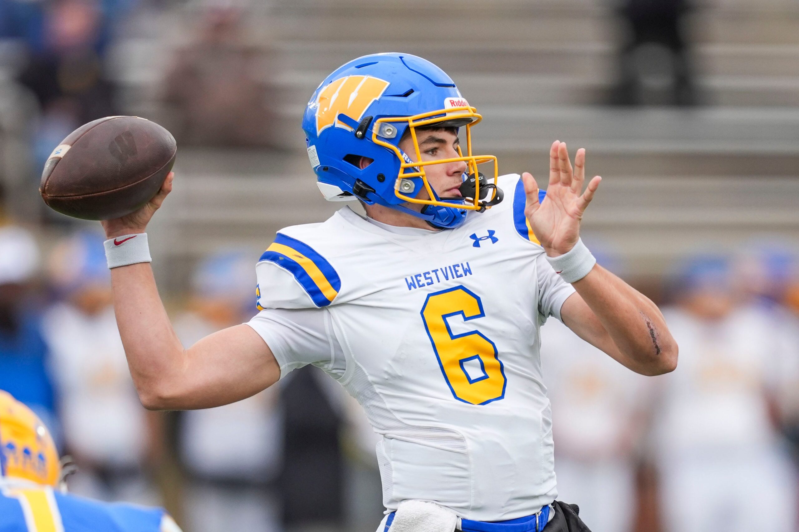 Westview's Graham Simpson (6) throws the ball during the Class 3A championship game at Finley Stadium in Chattanooga, Tenn., on Dec. 5, 2025.