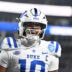 Dec 6, 2025; Charlotte, NC, USA; Duke Blue Devils quarterback Darian Mensah (10) celebrates after the Blue Devils score a touchdown in overtime during the ACC Championship game at Bank of America Stadium.