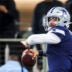 Dec 21, 2025; Arlington, Texas, USA; Dallas Cowboys quarterback Dak Prescott (4) participates in pregame warmups against the Los Angeles Chargers at AT&T Stadium.