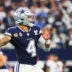 Dec 21, 2025; Arlington, Texas, USA; Dallas Cowboys quarterback Dak Prescott (4) passes against the Los Angeles Chargers during the first quarter at AT&T Stadium.