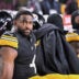 Jan 12, 2026; Pittsburgh, PA, USA; Pittsburgh Steelers wide receiver Dk Metcalf (4) sits on the bench in the fourth quarter of an AFC Wild Card Round loss to the Houston Texans at Acrisure Stadium.