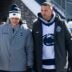 First-year Penn State football head coach Matt Campbell, right, walks into Beaver Stadium for a top-five Big Ten ice hockey game against Michigan State in Beaver Stadium on January 31, 2026, in State College.