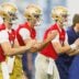 Notre Dame quarterbacks Blake Hebert, left, Noah Grubbs, center, and CJ Carr wait for a snap during a football practice at Irish Athletic Center on Friday, March 20, 2026, in South Bend.
