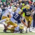 Apr 25, 2026; Notre Dame, IN, USA; Notre Dame Fighting Irish running back Jonaz Walton (20) runs with the ball during the Blue-Gold game at Notre Dame Stadium.