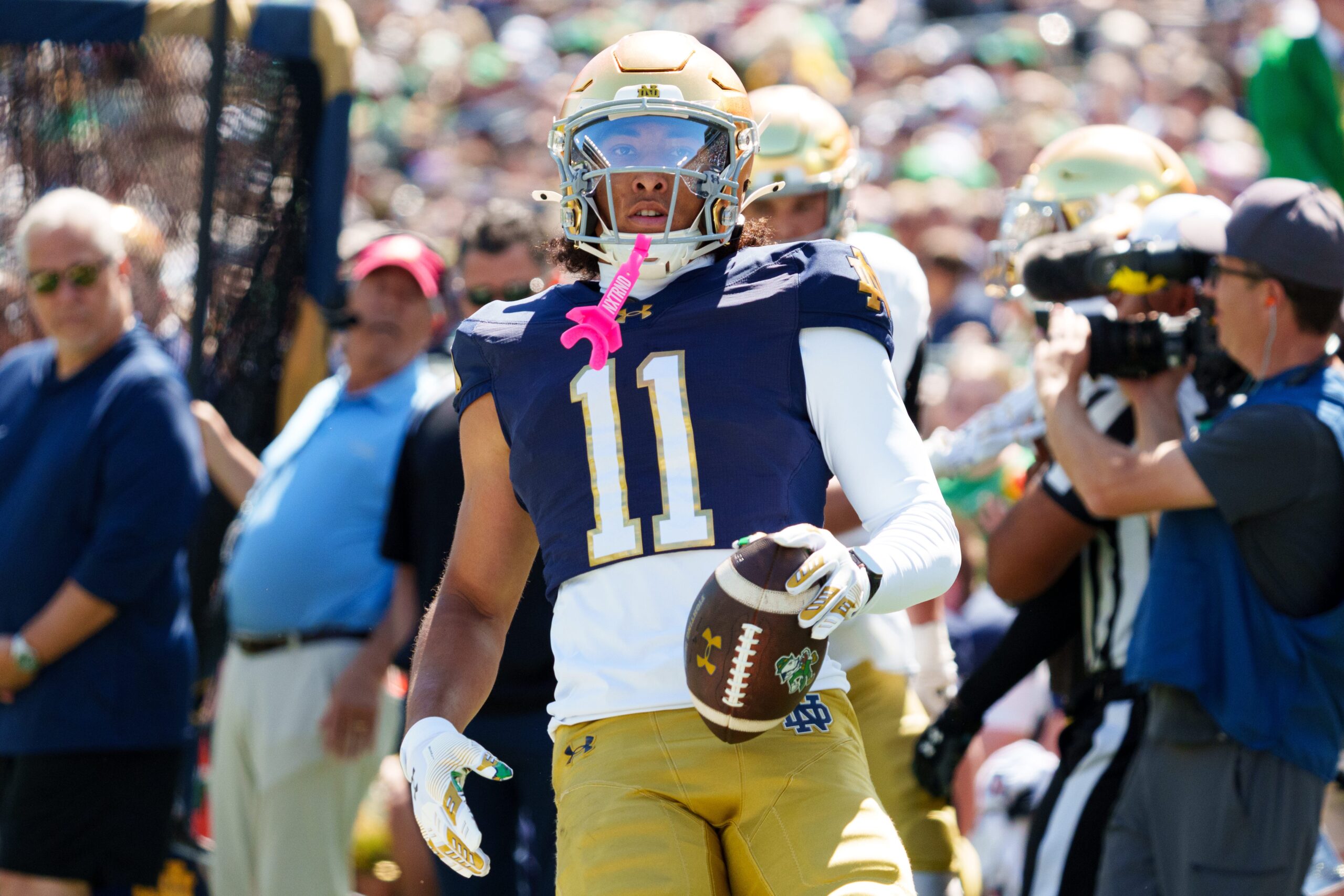 Notre Dame wide receiver Devin Fitzgerald during the Blue-Gold spring game at Notre Dame Stadium on Saturday, April 25, 2026, in South Bend.