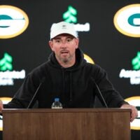Green Bay Packers head coach Matt LaFleur speaks following rookie minicamp Friday, May 1 2026, at Lambeau Field in Green Bay, Wisconsin.