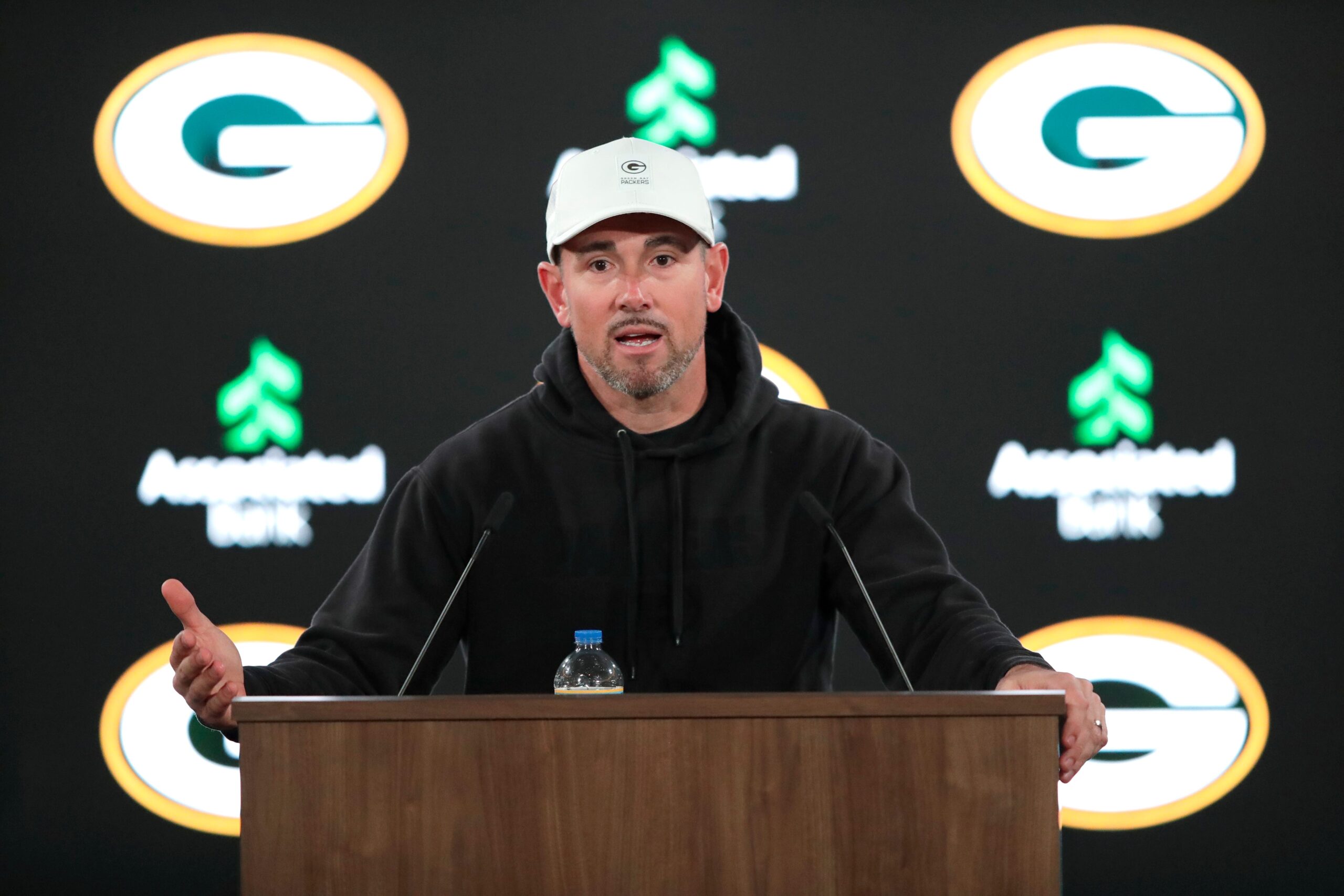 Green Bay Packers head coach Matt LaFleur speaks following rookie minicamp Friday, May 1 2026, at Lambeau Field in Green Bay, Wisconsin.