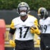 Jun 9, 2026; Pittsburgh, PA, USA; Pittsburgh Steelers wide receiver Germie Bernard (17) participates in drills during Minicamp at UPMC Rooney Sports Complex.