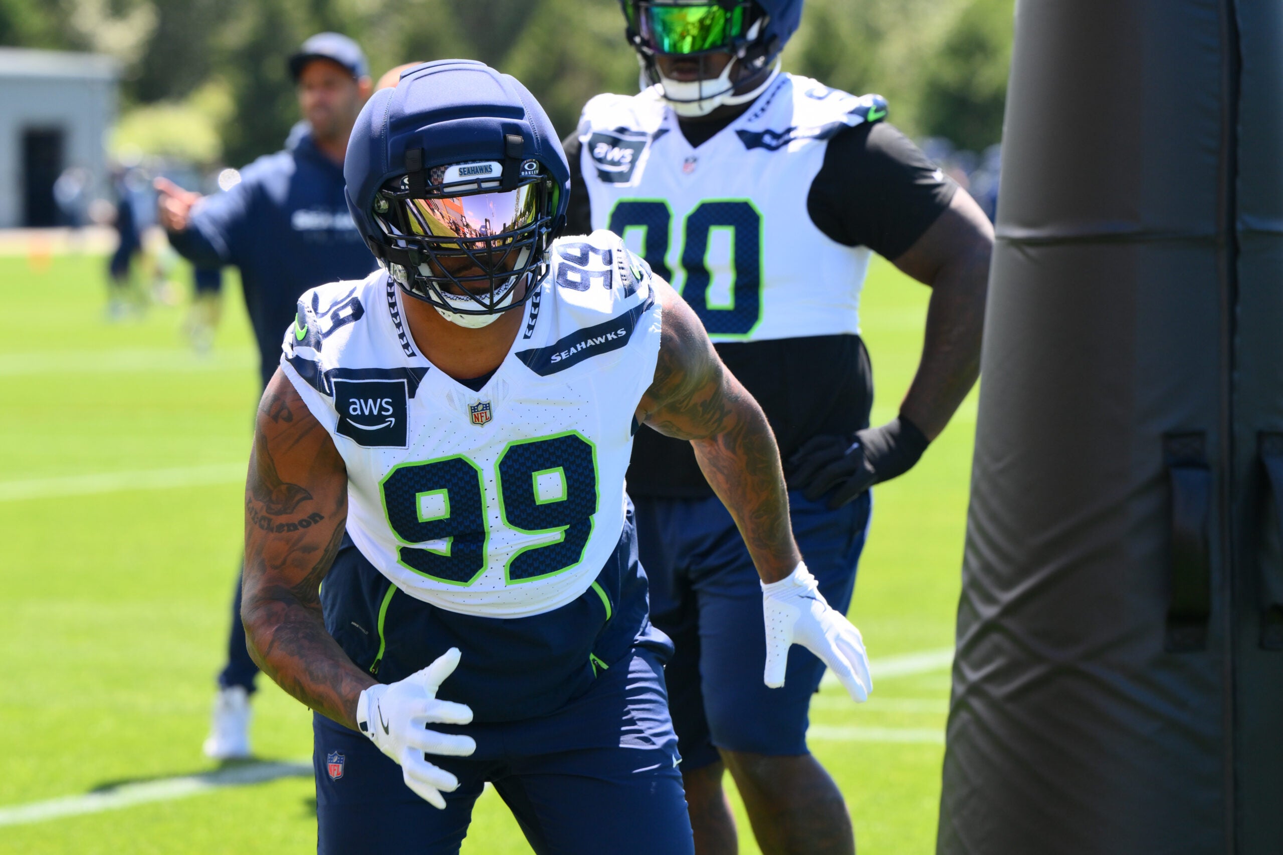 Jun 9, 2026; Renton, WA, USA; Seattle Seahawks defensive end Leonard Williams (99) during minicamp at Virginia Mason Athletic Center.