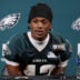 Jun 10, 2026; Philadelphia, PA, USA; Philadelphia Eagles wide receiver Dontayvion Wicks (13) speaks with the media at minicamp at Jefferson Health Training Complex.