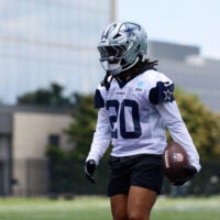 Jun 16, 2026; Dallas, TX, USA; Dallas Cowboys running back Malik Davis (20) goes through a drill during practice at the Ford Center at the Star Training Facility in Frisco, Texas.