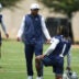 Jun 16, 2026; Dallas, TX, USA; Dallas Cowboys defensive coordinator Christian Parker speaks with wide receiver PJ Locke (1) during practice at the Ford Center at the Star Training Facility in Frisco, Texas.