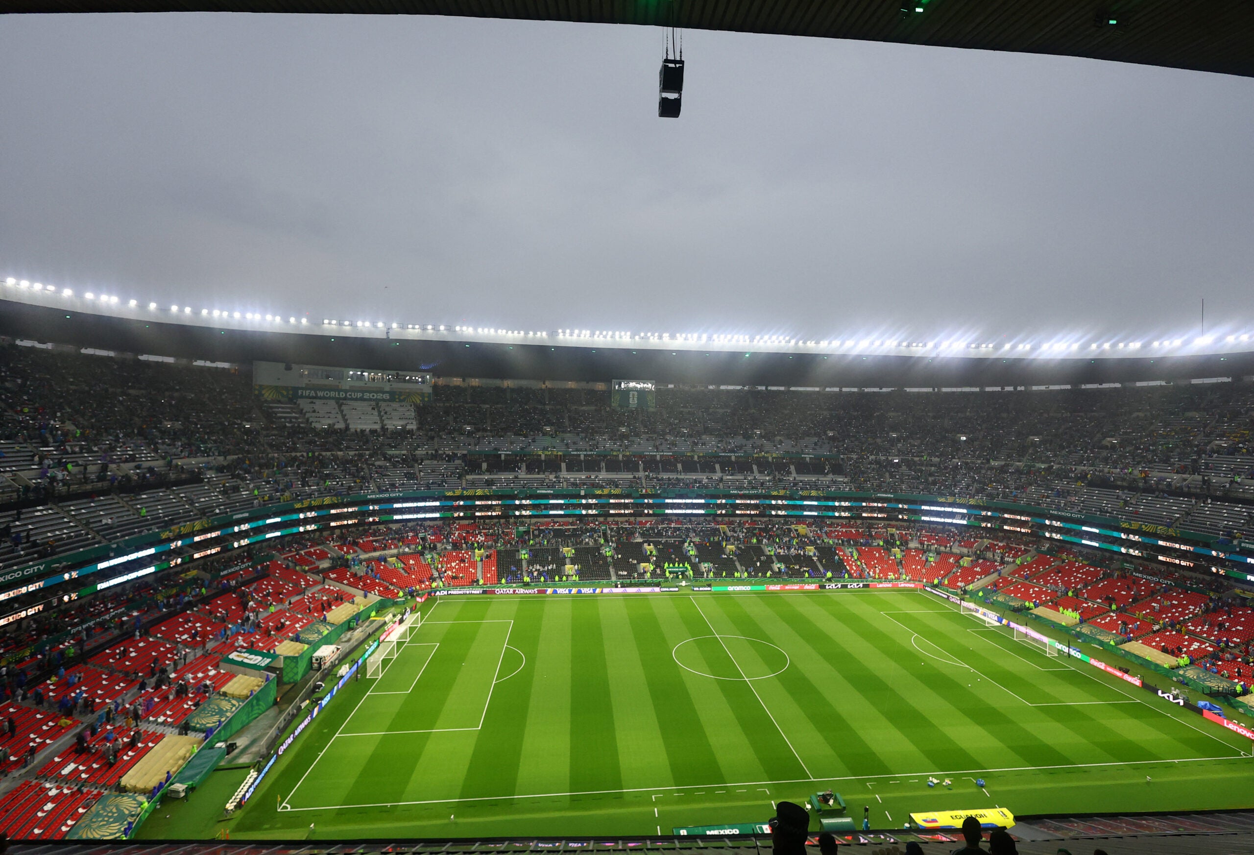 June 30, 2026; Mexico City, Mexico; General view inside the stadium before the match as the match is delayed due to adverse weather.