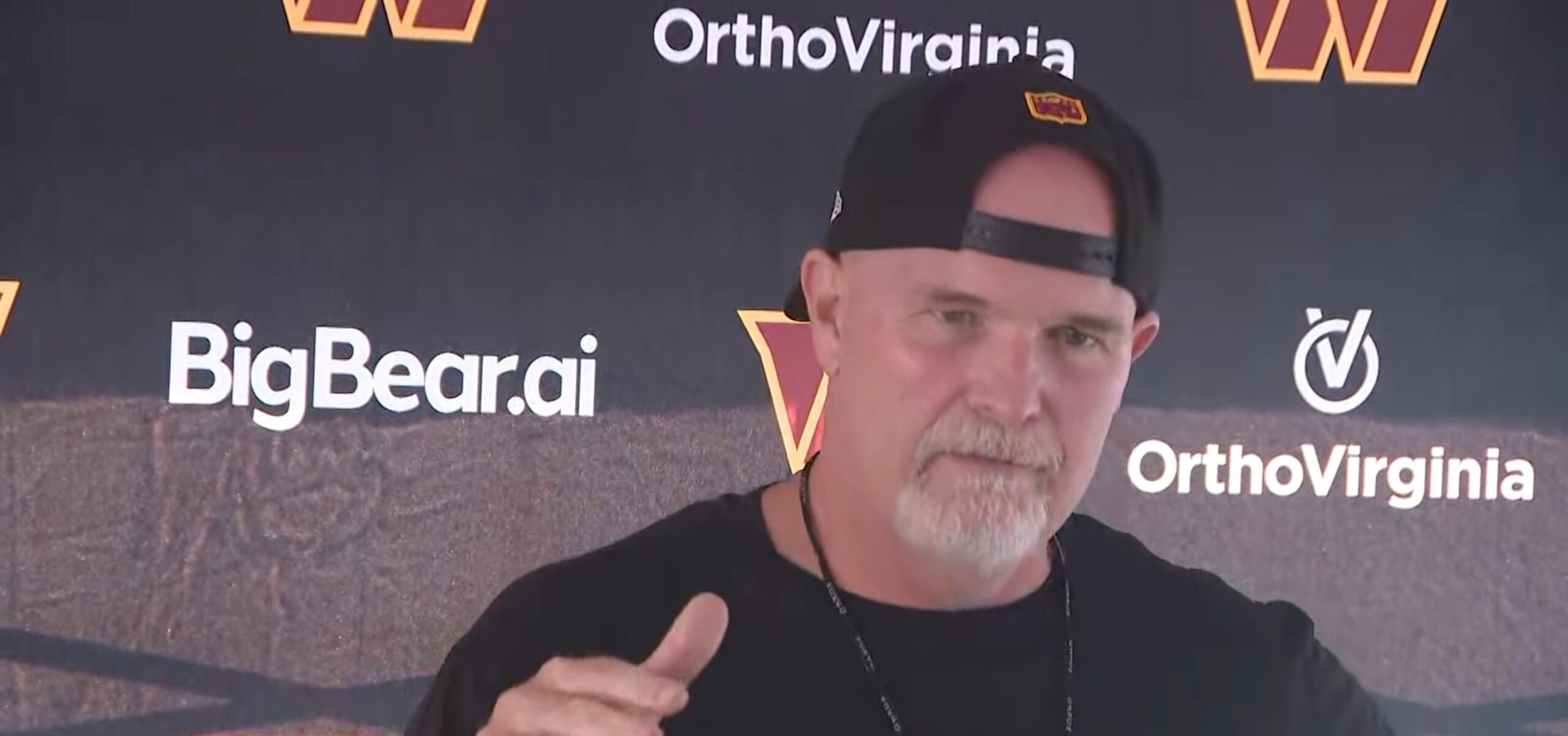 Dan Quinn speaks to the media ahead of the Commanders first training camp practice.