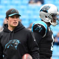 Dec 24, 2016; Charlotte, NC, USA; Carolina Panthers middle linebacker Luke Kuechly (59) and quarterback Cam Newton (1) before the game at Bank of America Stadium.