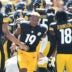 Sep 19, 2021; Pittsburgh, Pennsylvania, USA; Pittsburgh Steelers wide receiver JuJu Smith-Schuster is greeted by his teammates as they take the field to play the Las Vegas Raiders at Heinz Field. The Raiders won the game 26-17.