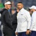 Oct 14, 2023; South Bend, Indiana, USA; USC Trojans head coach Lincoln Riley and Notre Dame Fighting Irish head coach Marcus Freeman chat before the game at Notre Dame Stadium.