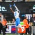 Aug 8, 2024; East Rutherford, New Jersey, USA; Detroit Lions cornerback Terrion Arnold (0) makes a catch during warmup prior to the game between the New York Giants and Detroit Lions at MetLife Stadium.