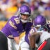 Sep 22, 2024; Minneapolis, Minnesota, USA; Minnesota Vikings quarterback Nick Mullens (12) under center against the Houston Texans in the third quarter at U.S. Bank Stadium.
