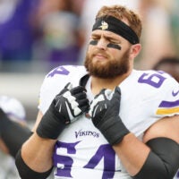 Nov 10, 2024; Jacksonville, Florida, USA; Minnesota Vikings guard Blake Brandel (64) before the game against the Jacksonville Jaguars at EverBank Stadium.