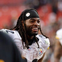 Nov 10, 2024; Landover, Maryland, USA; Pittsburgh Steelers running back Najee Harris (22) walks off the field after defeating the Washington Commanders at Northwest Stadium.