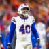 Jan 26, 2025; Kansas City, MO, USA; Buffalo Bills linebacker Von Miller (40) against the Kansas City Chiefs during the AFC Championship game at GEHA Field at Arrowhead Stadium.