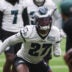 May 28, 2025; Philadelphia, PA, USA; Philadelphia Eagles cornerback Quinyon Mitchell (27) practices during OTAs at NovaCare Complex.