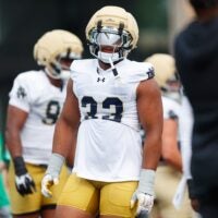 Notre Dame defensive lineman Christopher Burgess Jr. (33) during a football practice at Irish Athletic Center on Thursday, July 31, 2025, in South Bend.