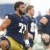 Notre Dame Styles Prescod (71) warms up during a football practice at Irish Athletic Center on Thursday, July 31, 2025, in South Bend.