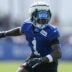 Aug 4, 2025; East Rutherford, NJ, USA; New York Giants wide receiver Malik Nabers (1) runs a route during training camp at Quest Diagnostics Training Center.