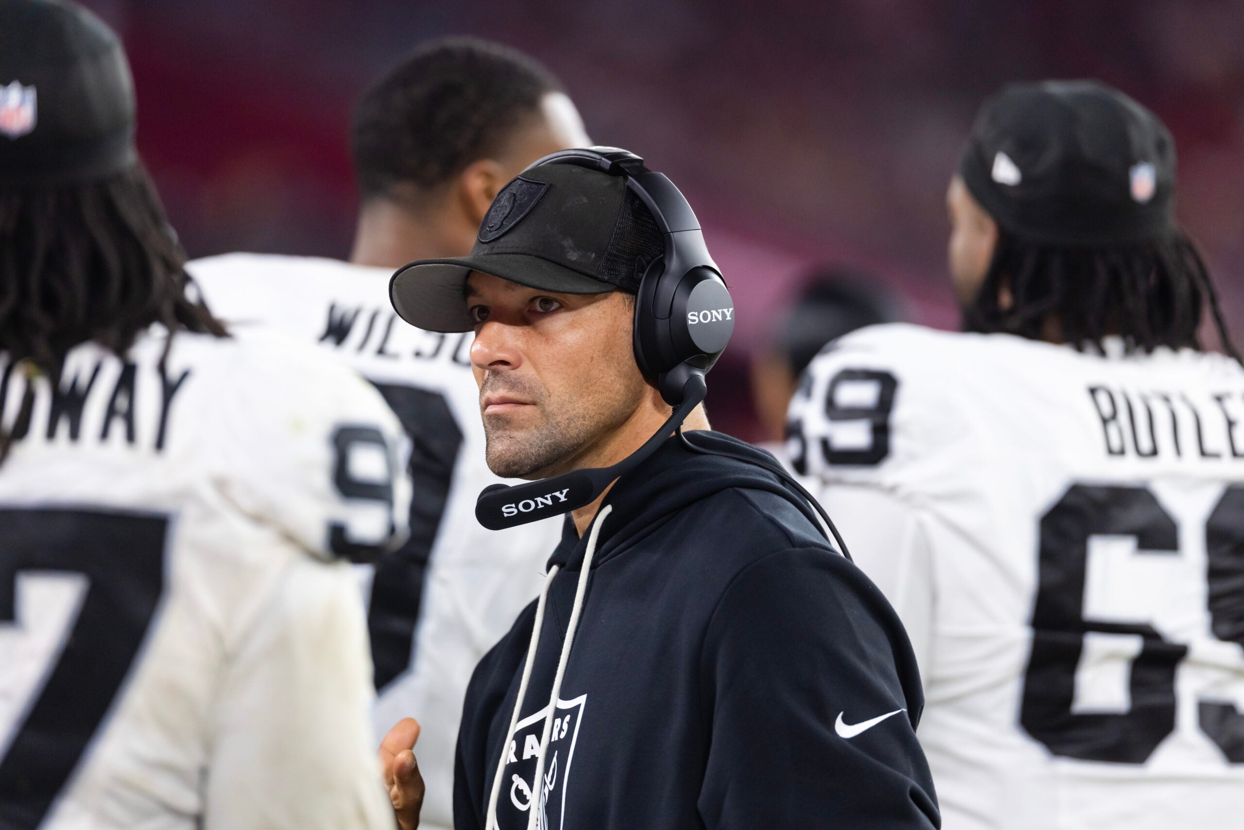 Las Vegas Raiders defensive coordinator Rob Leonard nickel Taron Johnson