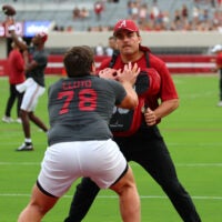 Sep 6, 2025; Tuscaloosa, Alabama, USA; Alabama Crimson Tide offensive lineman Jackson Lloyd (78) warms up before the start of the game against Louisiana Monroe Warhawks at Saban Field at Bryant-Denny Stadium.