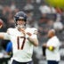Sep 28, 2025; Paradise, Nevada, USA; Chicago Bears quarterback Tyson Bagent (17) warms up prior to the game against the Las Vegas Raiders at Allegiant Stadium.