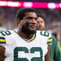 Oct 19, 2025; Glendale, Arizona, USA; Green Bay Packers center Jacob Monk (62) against the Arizona Cardinals at State Farm Stadium.