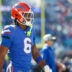 Nov 1, 2025; Jacksonville, Florida, USA; Florida Gators wide receiver Dallas Wilson (6) looks on in the first half against the Georgia Bulldogs at EverBank Stadium.