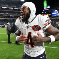 Nov 28, 2025; Philadelphia, Pennsylvania, USA; Chicago Bears running back D'Andre Swift (4) walks off the field after the game against the Philadelphia Eagles at Lincoln Financial Field.