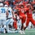 Louisville Cardinals defensive lineman Clev Lubin (50) celebrates his sack of Kentucky quarterback Cutter Boley with Louisville Cardinals defensive lineman Wesley Bailey (23) as the Cards roll past the Cats 41-0 Saturday, November 29, 2025.
