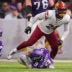 Dec 7, 2025; Minneapolis, Minnesota, USA; Washington Commanders outside linebacker Von Miller (24) sacks Minnesota Vikings quarterback J.J. McCarthy (9) during the first half at U.S. Bank Stadium.