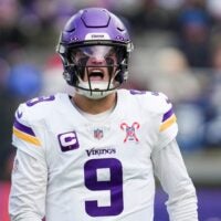 Minnesota Vikings quarterback J.J. McCarthy (9) reacts during a game against the New York Giants at MetLife Stadium, Dec 21, 2025, East Rutherford, NJ, USA