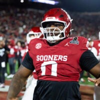 Dec 19, 2025; Norman, OK, USA; Oklahoma Sooners defensive lineman David Stone (0) against the Alabama Crimson Tide during the CFP National Playoff First Round at Gaylord Family Oklahoma Memorial Stadium.