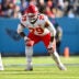 Dec 21, 2025; Nashville, Tennessee, USA; Kansas City Chiefs offensive lineman Esa Pole (79) in stance against the Tennessee Titans during the first half at Nissan Stadium.