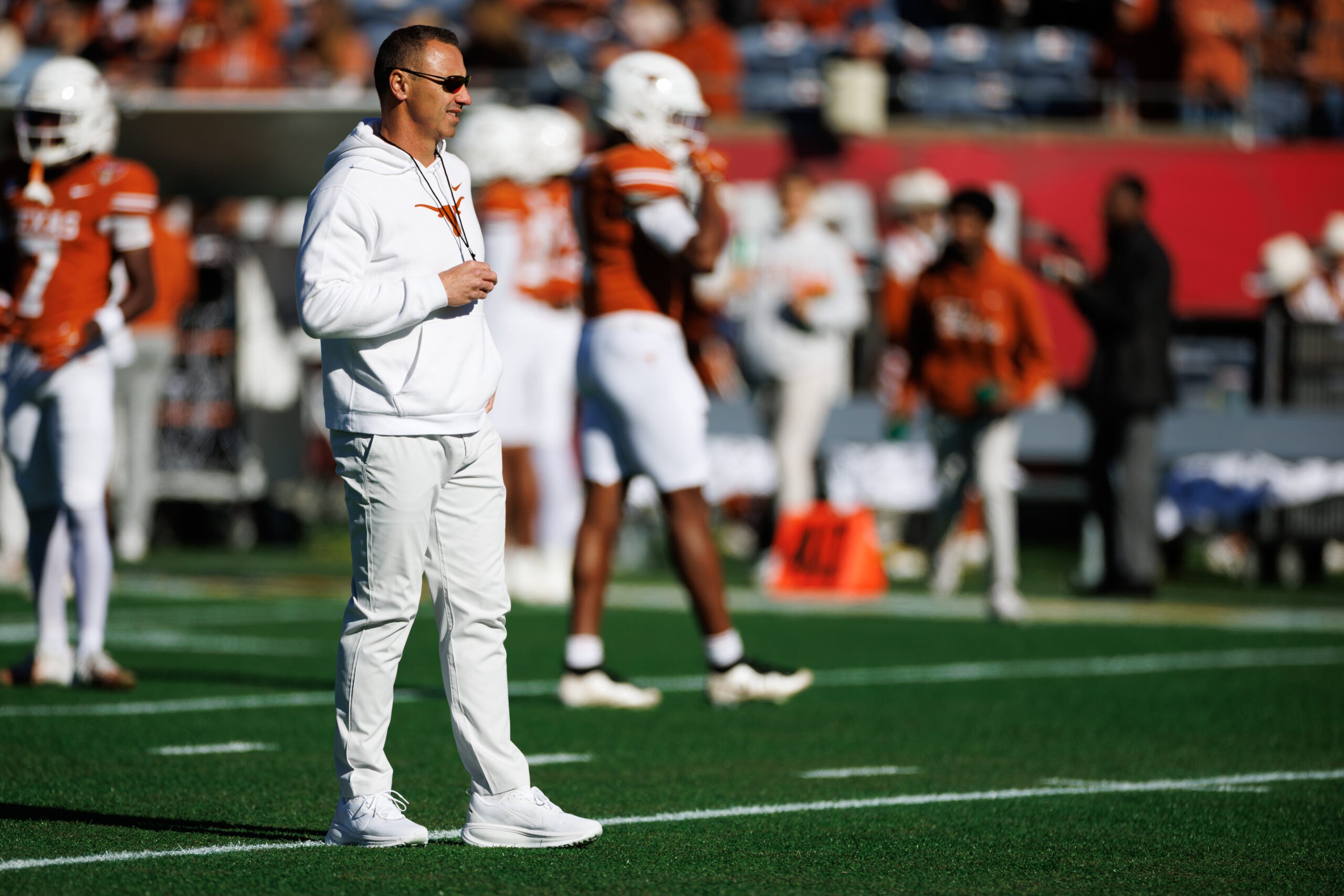 Texas Longhorns head coach Steve Sarkisian 2028 offensive tackle Austin Attalah Texas Tech
