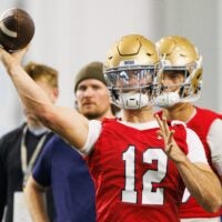 Quarterback Blake Hebert (12) during a Notre Dame football practice at Irish Athletic Center on Friday, March 20, 2026, in South Bend.