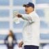 Offensive coordinator Mike Denbrock leads a drill during a Notre Dame football practice at Irish Athletic Center on Friday, March 20, 2026, in South Bend.