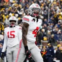 Ohio State receiver Jeremiah Smith celebrates a touchdown against Michigan on Nov. 29.