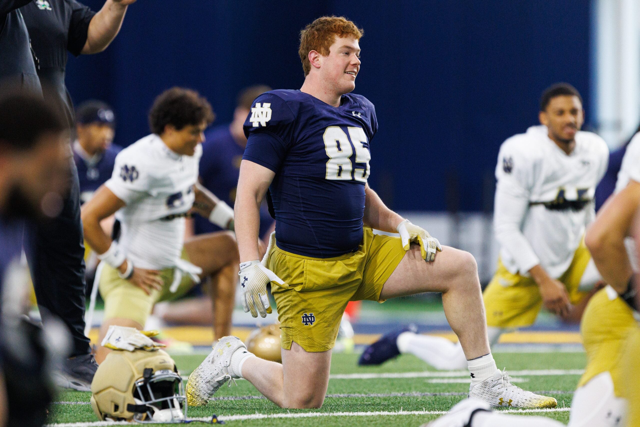 Tight end Jack Larsen (85) during a Notre Dame football practice at Irish Athletic Center on Wednesday, April 8, 2026, in South Bend.