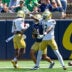 Apr 25, 2026; Notre Dame, IN, USA; Notre Dame Fighting Irish defensive back Jayden Sanders (12) celebrates breaking up a pass intended for wide receiver Bubba Frazier (4) during the Blue-Gold game at Notre Dame Stadium.