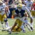 Apr 25, 2026; Notre Dame, IN, USA; Notre Dame Fighting Irish wide receiver Jordan Faison (6) runs with the ball during the Blue-Gold game at Notre Dame Stadium.