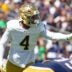 Notre Dame linebacker Jaiden Ausberry during the Blue-Gold spring game at Notre Dame Stadium on Saturday, April 25, 2026, in South Bend.