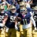 Notre Dame wide receiver Devin Fitzgerald (11) celebrates after scoring a touchdown during the Blue-Gold spring game at Notre Dame Stadium on Saturday, April 25, 2026, in South Bend.